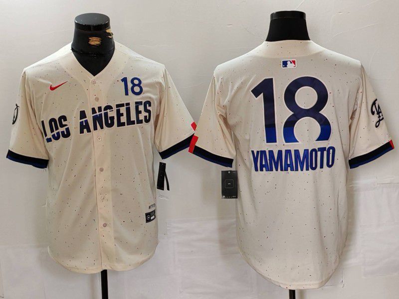 Men Los Angeles Dodgers 18 Yamamoto Cream Fashion Nike Game MLB Jersey style 629